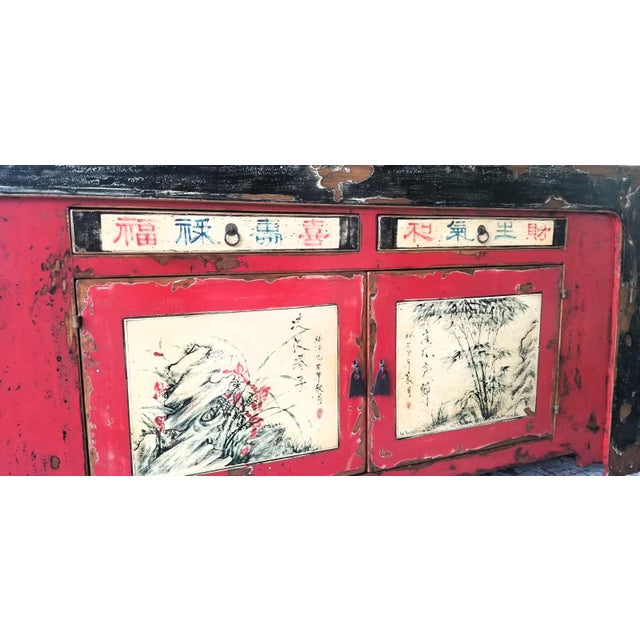 Late 19th Century Unique Antique Chinese Sideboard With Distressed Character - Chinoiserie Design For Sale - Image 5 of 14