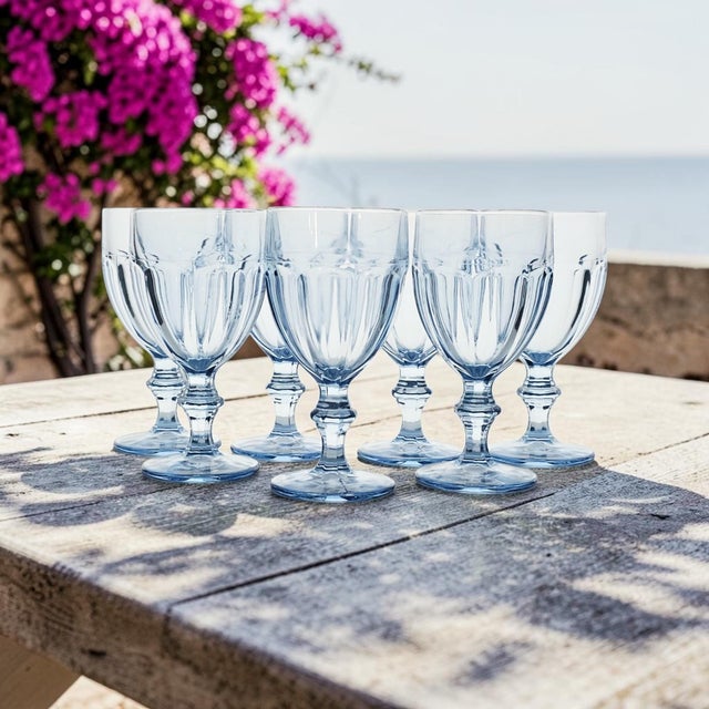 Mid-Century Modern Mid 20th Century Libbey Gibraltar Misty Blue DuraTuff Goblets Set of 7 For Sale - Image 3 of 15