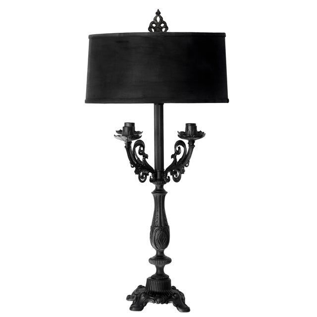 Victorian Mid 20th Century Black Lacquered Metal Candelabras Table Lamp With Four Branches For Sale - Image 3 of 8