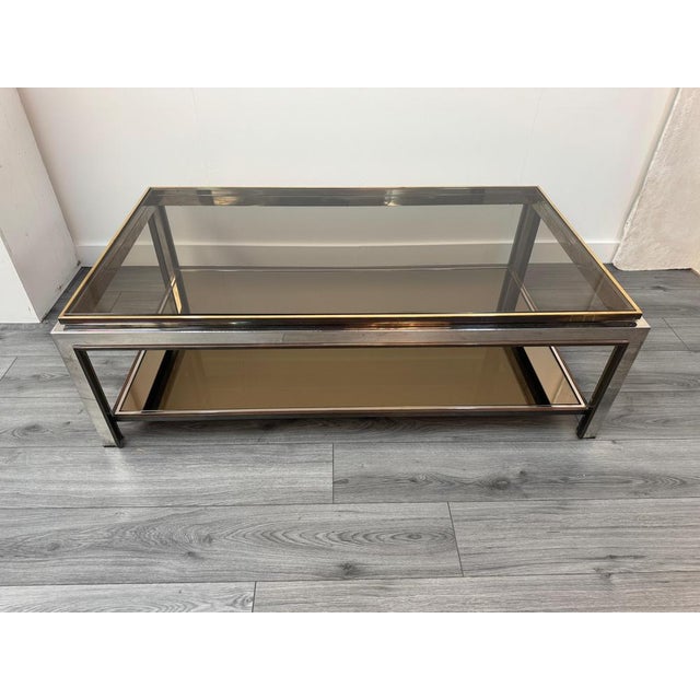 Large Tri-Metal 2-Tiered Coffee Table, 1970s For Sale - Image 6 of 7