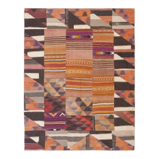 1930s Multicolor Geometric Antique Turkish Village Flatwoven Wool Kilim Rug For Sale