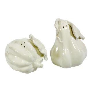 Late 1900s Vintage Hollywood Regency Boho Chic Fitz & Floyd Fig/Gourd Salt & Pepper Shakers - A Pair For Sale
