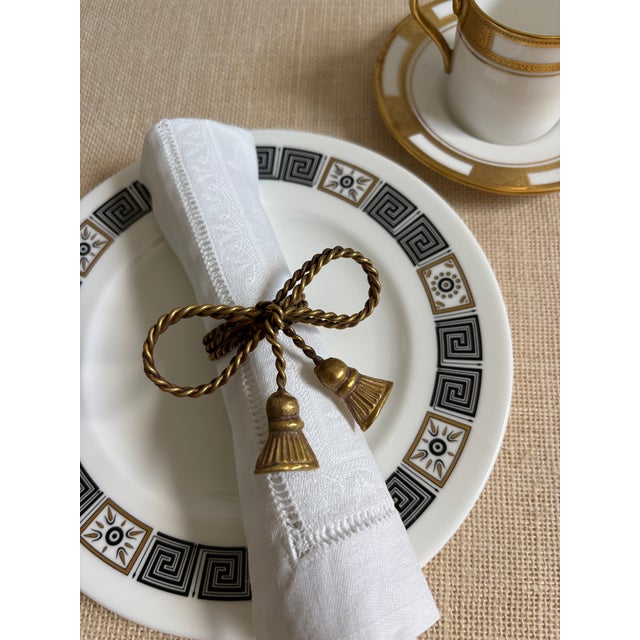 Brass Vintage Mid Century Regency Brass Tassel Bow Napkin Rings Set of 13 For Sale - Image 8 of 10