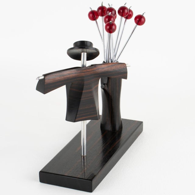 1930s 1930s Art Deco Cocktail Picks with Chrome and Macassar Wood Scarecrow For Sale - Image 5 of 9