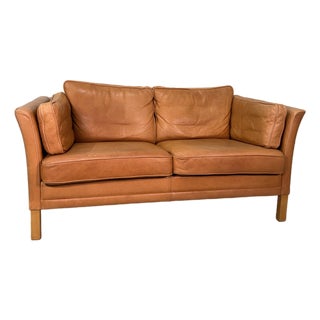 Mid 20th Century Danish Cognac Leather Loveseat For Sale