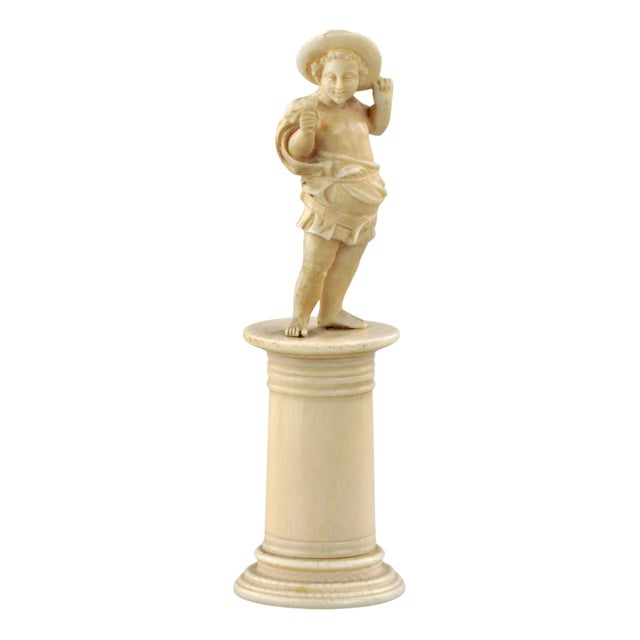 Carved Ivory Figurine of Boy with Bird, 1800s For Sale