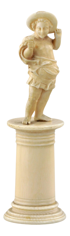 Carved Ivory Figurine of Boy with Bird, 1800s