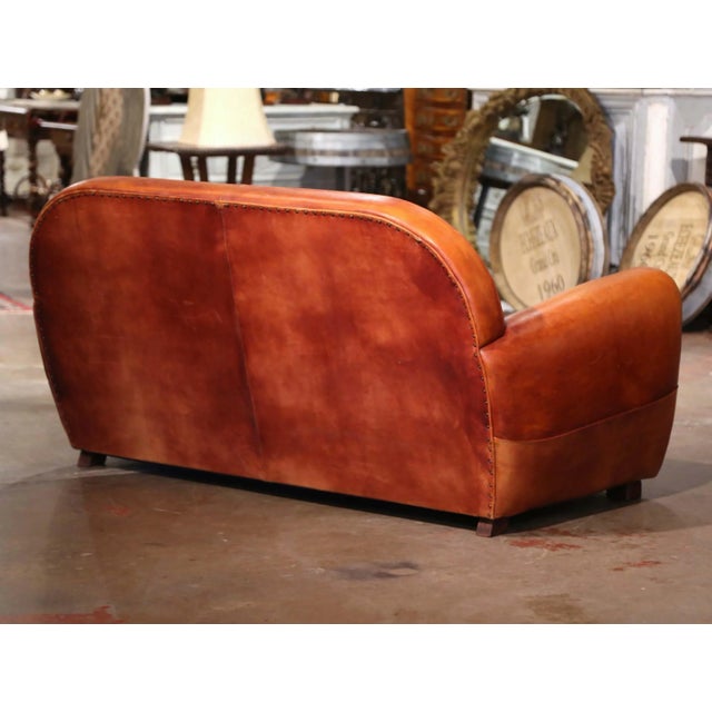 Early 20th Century French Art-Deco Brown Leather Two-Seat Club Sofa For Sale - Image 9 of 11