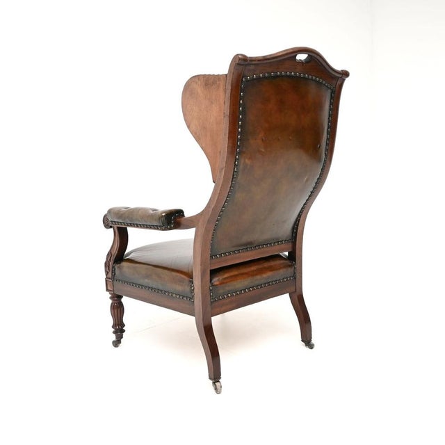 Antique William IV Leather and Walnut Wing Back Armchair, 1820s For Sale - Image 6 of 18