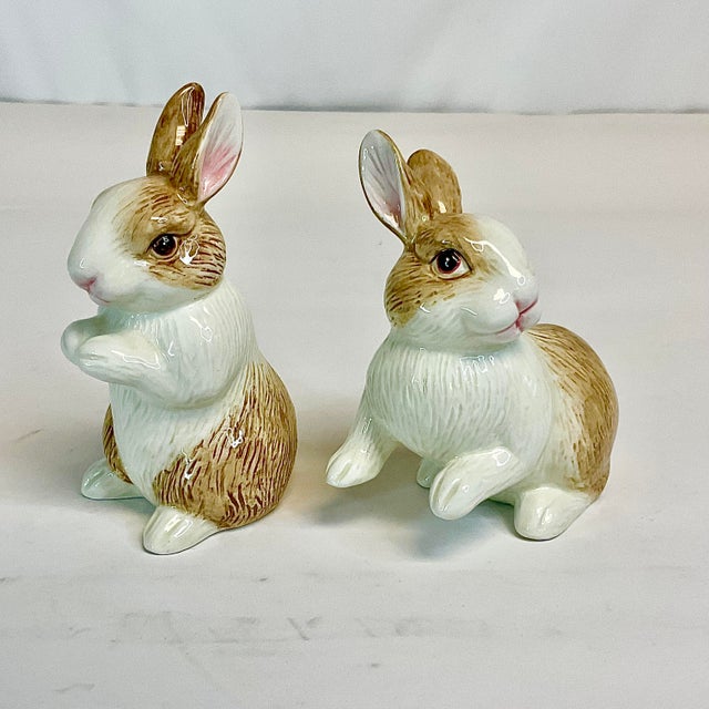 1980s Vintage Hollywood Regency Brown-Eyed Bunny Salt and Pepper Shakers - A Pair, Fitz & Floyd For Sale - Image 12 of 15