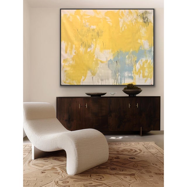 Acrylic and graphite on un-stretched canvas. Full canvas dimensions measure 65W x 55H. Stretches to approximately 62 x 52...