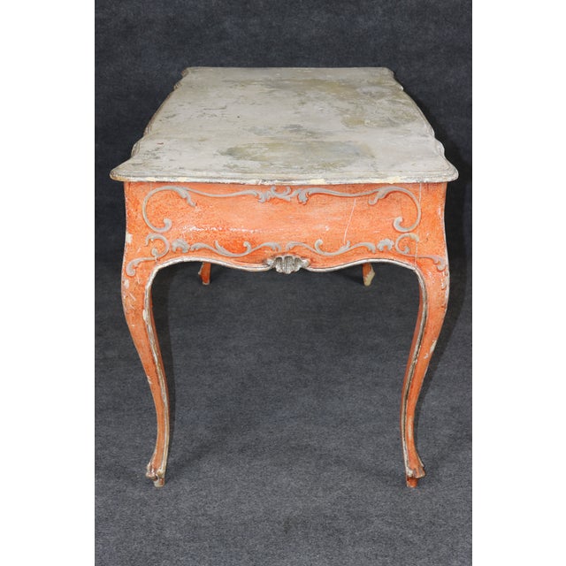 1930s Italian Venetian Style Heavily Distressed Paint Decorated Writing Desk For Sale - Image 5 of 16