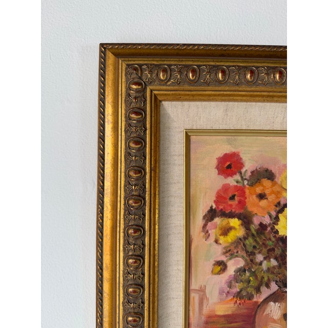 1980's Vintage Impressionist Floral Still Life Oil on Canvas Board Painting – Framed & Signed For Sale In Miami - Image 6 of 12