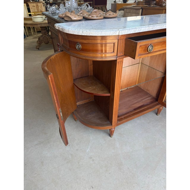 French 19th Century French Louis XVI Demilune Carrara Marble Top Sideboard / Buffet For Sale - Image 3 of 12