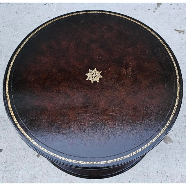 Late 20th Century Late 20th Century Vintage Round Leather Clad Faux Book Motif Side Table by Lineage Home Furnishings For Sale - Image 5 of 7