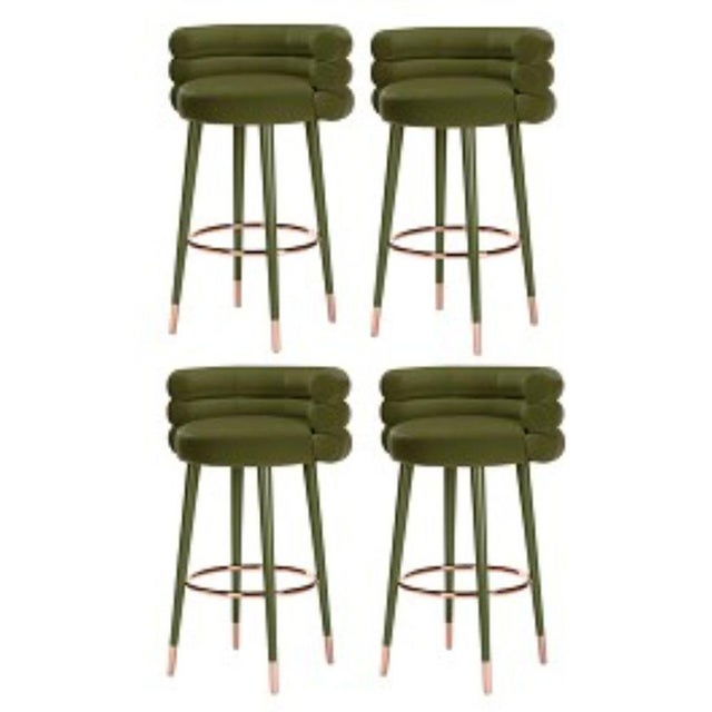 Set of 4 Marshmallow bar stools, Royal Stranger Dimensions: 100 x 70 x 60 cm Materials: Velvet upholstery, brass Available...