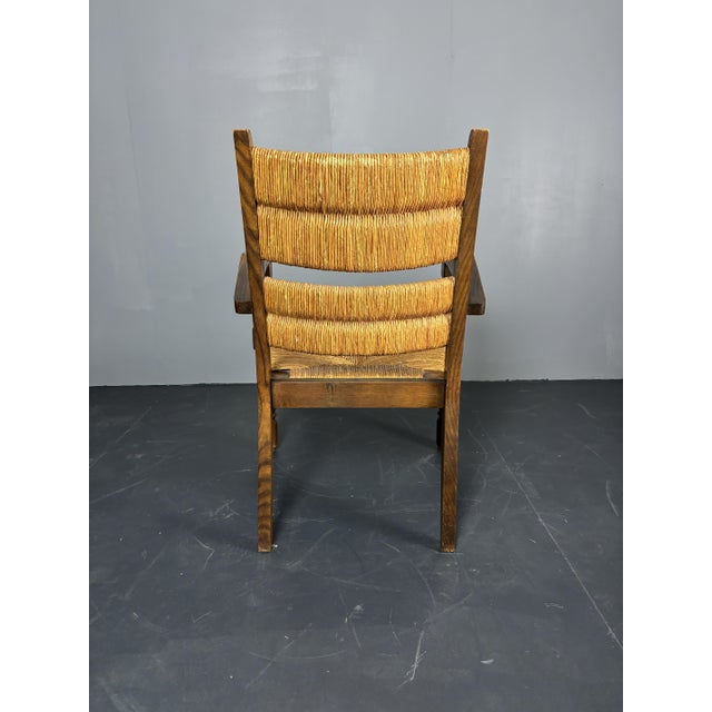Brutalist Turned Oak and Rush Armchair in the style of Charles Dudouyt, France, 1950s For Sale - Image 14 of 18