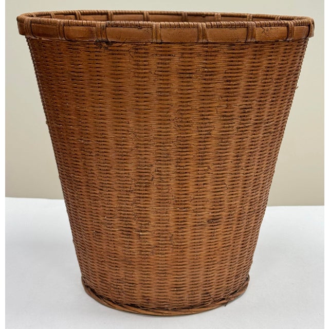 Mid 20th Century Vintage Woven Wicker Wastebasket For Sale - Image 5 of 11