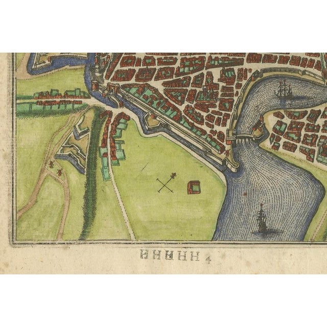 Paper Antique Hand-Coloured French Coastal Town Engraving, 1666 For Sale - Image 7 of 13