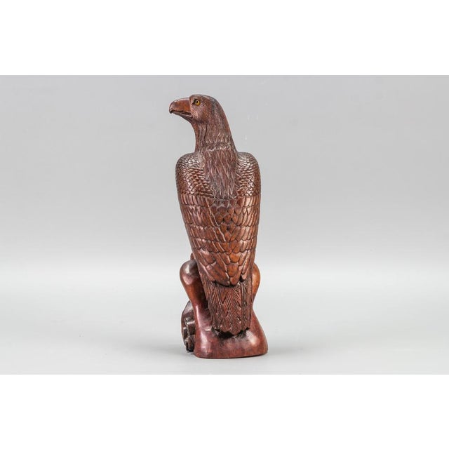 Art Deco Carved Wooden Eagle Sculpture with Glass Eyes, 1960s For Sale - Image 3 of 18