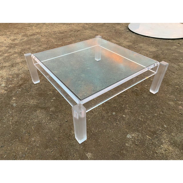 Platinum Vintage Mid Century Modern Lucite Glass Top Coffee Cocktail Table For Sale - Image 8 of 18