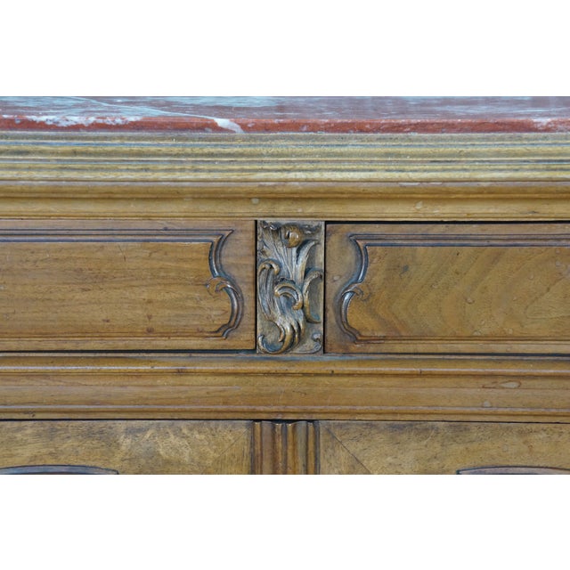Antique Louis XV French Provincial Walnut Rouge Marble Buffet Sideboard Commode For Sale - Image 4 of 18