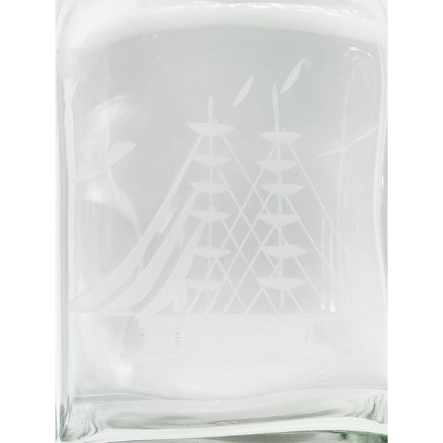 Mid-Century Modern Vintage Italian Etched Glass Sailboat Decanter For Sale - Image 3 of 8