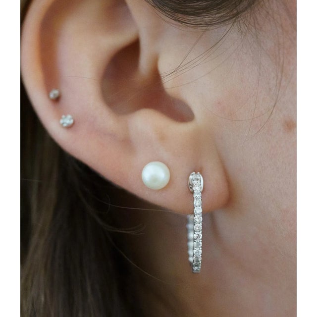 Natural 1 Carat Tw Diamond Eternity Inside Out 18mm Hoop Earrings - 2 Pieces For Sale - Image 10 of 11