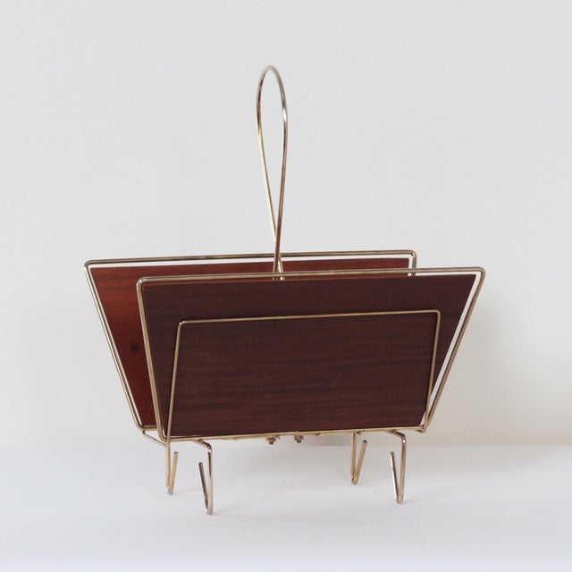 Mid-Century Magazine Holder in Brass and Teak, 1950s For Sale - Image 4 of 9