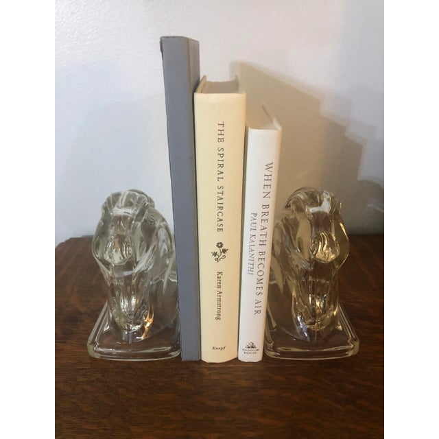 1950s Federal Glass Horse Head Equestrian Bookends - A Pair For Sale - Image 10 of 11