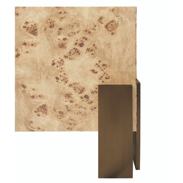 2020s Matthew Izzo Home Enid Light Burlwood 48" Square Coffee Table With Antique Brass Legs For Sale - Image 5 of 8