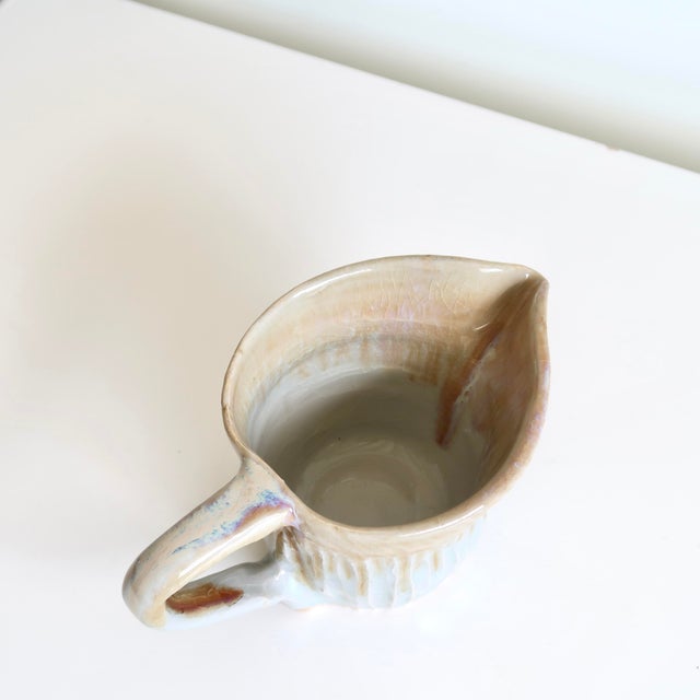 Handmade Small Studio Ceramic Pitcher With Textural Drip Glaze in Organic Earth Tones For Sale - Image 10 of 13
