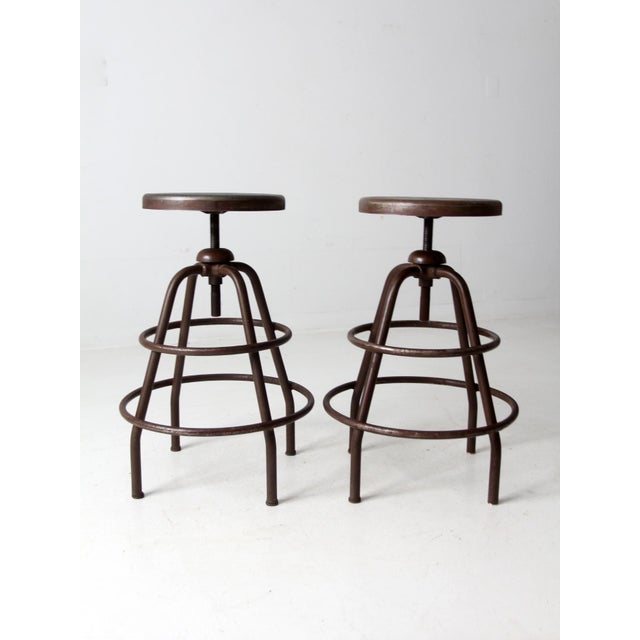 Mid Century Industrial Stools Pair For Sale - Image 4 of 12