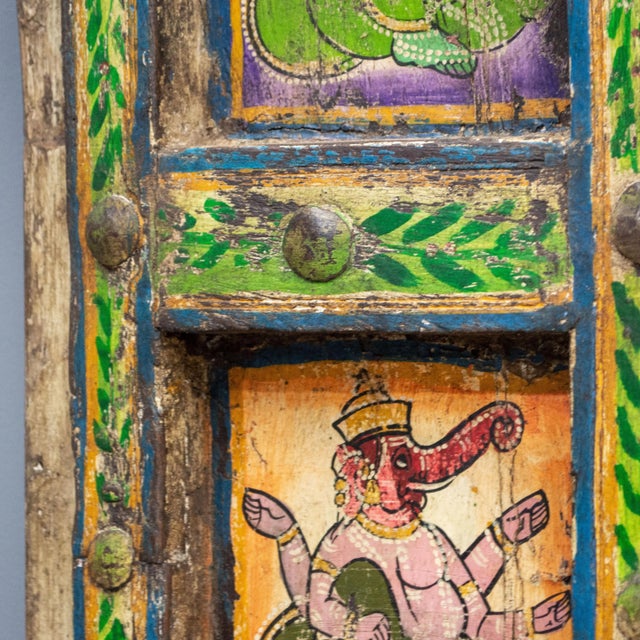 Early 1900s Antique Rajasthani Doors With Folk Art Paintings of Ganesh For Sale - Image 11 of 12