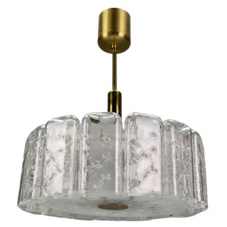 Mid-Century Round Ice Glass Chandelier attributed to Doria, 1970s For Sale