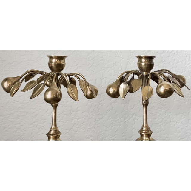 Brass Circa 1970 Mottahedeh Brass Pear Tree Candlestick Holders - A Pair For Sale - Image 8 of 18