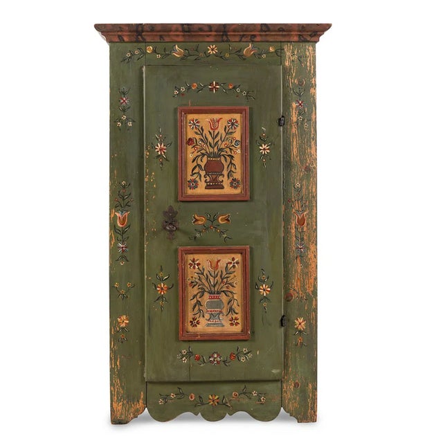 Farmhouse Antique Bavarian Hand-Painted Folk Art Armoire (Schrank) | Late 18th Century For Sale - Image 3 of 4