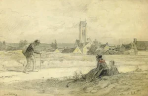 Diogène Ulysse Napoléon Maillart, Vintage French Landscape Drawing - Villiers Saint Paul