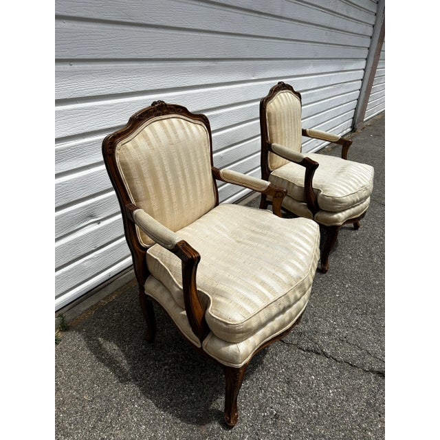 Wood 1970s Vintage French Country Accent Chairs by Baker Furniture - Set of 2 For Sale - Image 7 of 10