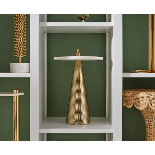 Metal Matthew Izzo Home Pasha Conical Brass and Marble Side Table For Sale - Image 7 of 8