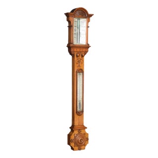 Oak Cased Stick Barometer by J Hughes, London For Sale