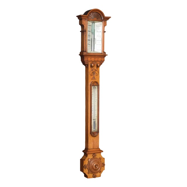 Oak Cased Stick Barometer by J Hughes, London For Sale