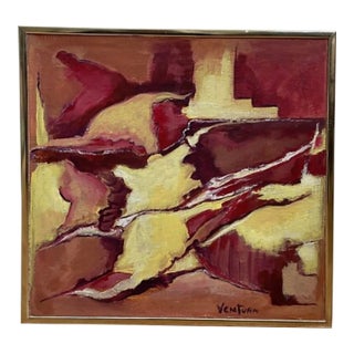 Vintage Mid Century Abstract Oil Painting For Sale