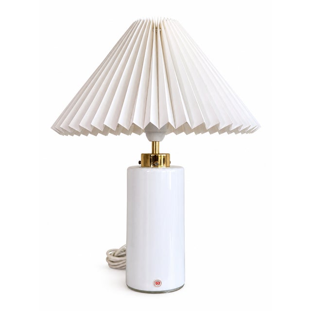 2000 - 2009 Vintage Danish White Opaline Glass Table Lamp with Brass Details, 1970s For Sale - Image 5 of 5