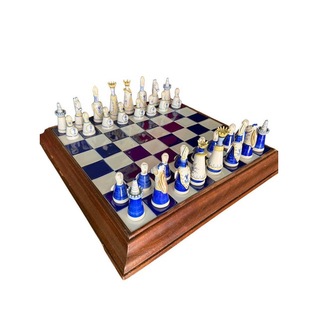 Rare, vintage Viana Portuguese Porcelain Chess Set, crafted in Viana do Castelo, Portugal, likely between 1960 and 1980....