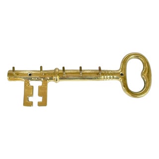 Vintage Brass Wall Mounted Key Form Key Holder For Sale