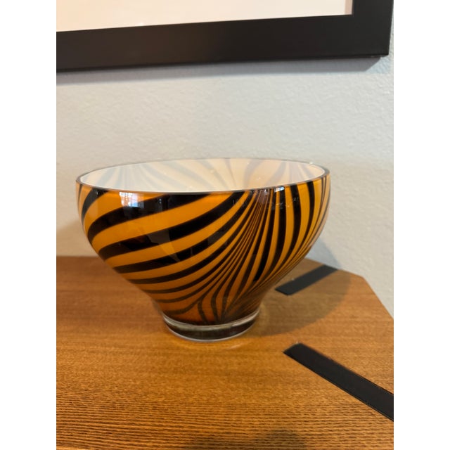 1990s Vintage Blown Glass Tiger Stripe Vase For Sale - Image 5 of 5