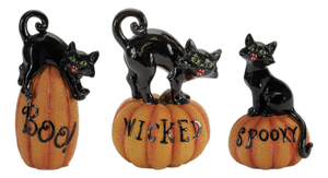 Black Cat on Pumpkin Figurine (Set of 3)