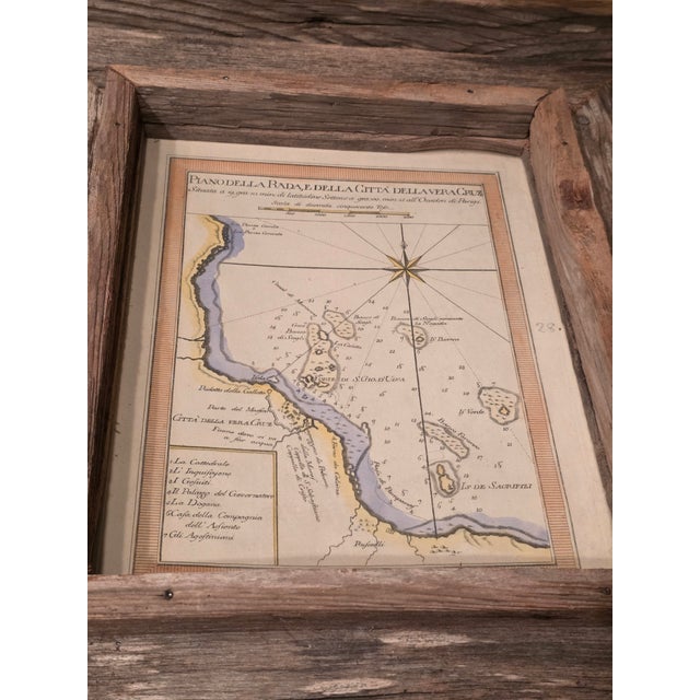 Hand Colored 18th C Map of Vera Cruz Mexico in Rustic Ranch Frame For Sale - Image 11 of 12