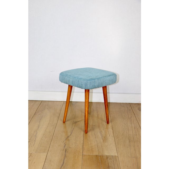 Vintage Blue Turquoise Square Stool from PRL, 1970s For Sale - Image 4 of 7